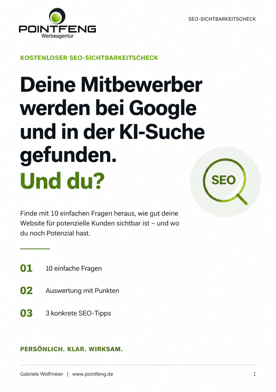 Titelseite des kostenlosen POINTFENG SEO-Sichtbarkeitschecks